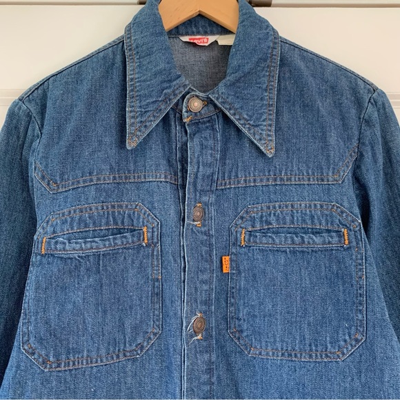 Levis Vintage Button Down Shirt 70s Collar Orange Tab USA Made Denim L/S Size M - Picture 3 of 11